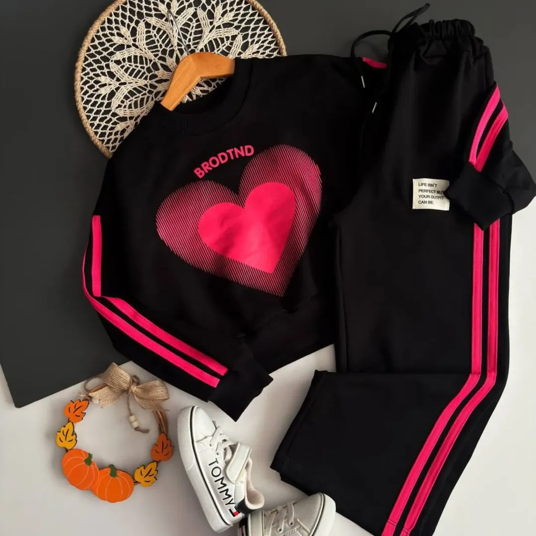 ست کراپ و شلوار بچگانه مدل قلب با ضمانت چاپ