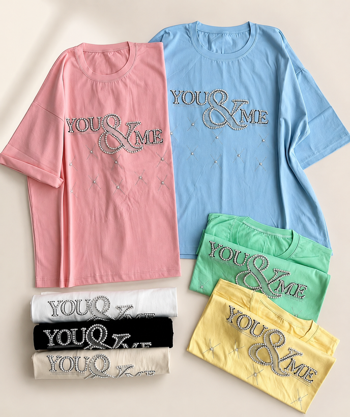 تیشرت باکسی نگین دار you&me