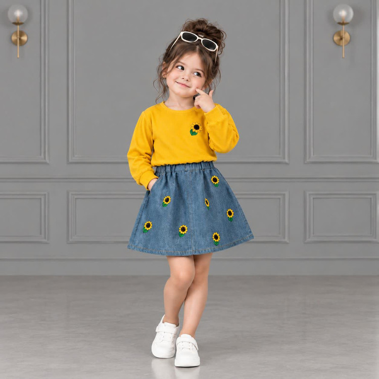 ست دخترونه بلوز و دامن جین آفتابگردون 🌻